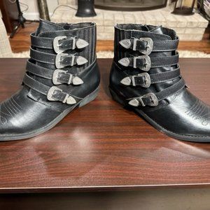 New Kelsi Dagger Cowboy Boots - Black Leather / Silver Buckles